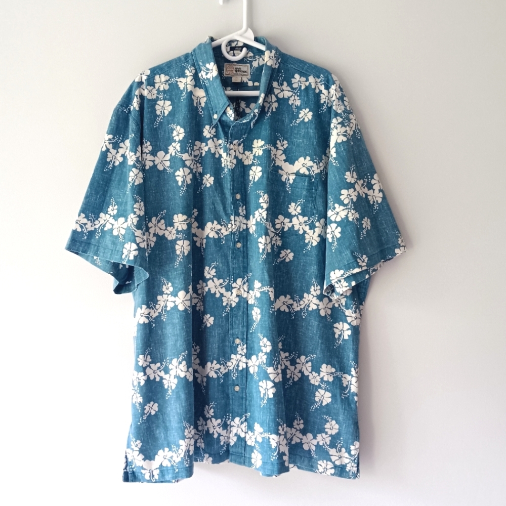 Reyn Spooner Classic Button Up Short Sleeve Shirt Floral Blue White Size 3XL